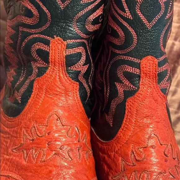 Lucchese 2000 Red Black full Quill Ostrich Cowboy Boots Size 9 Handmade in USA - Picture 12 of 13